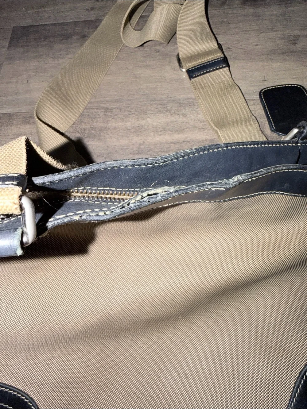 Prada Beige Canvas Messenger Bag with Black Trim